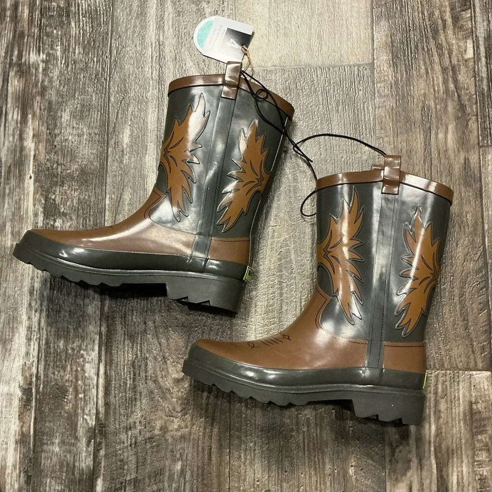 Kids Brown and Black Western Rain Boot Size 4